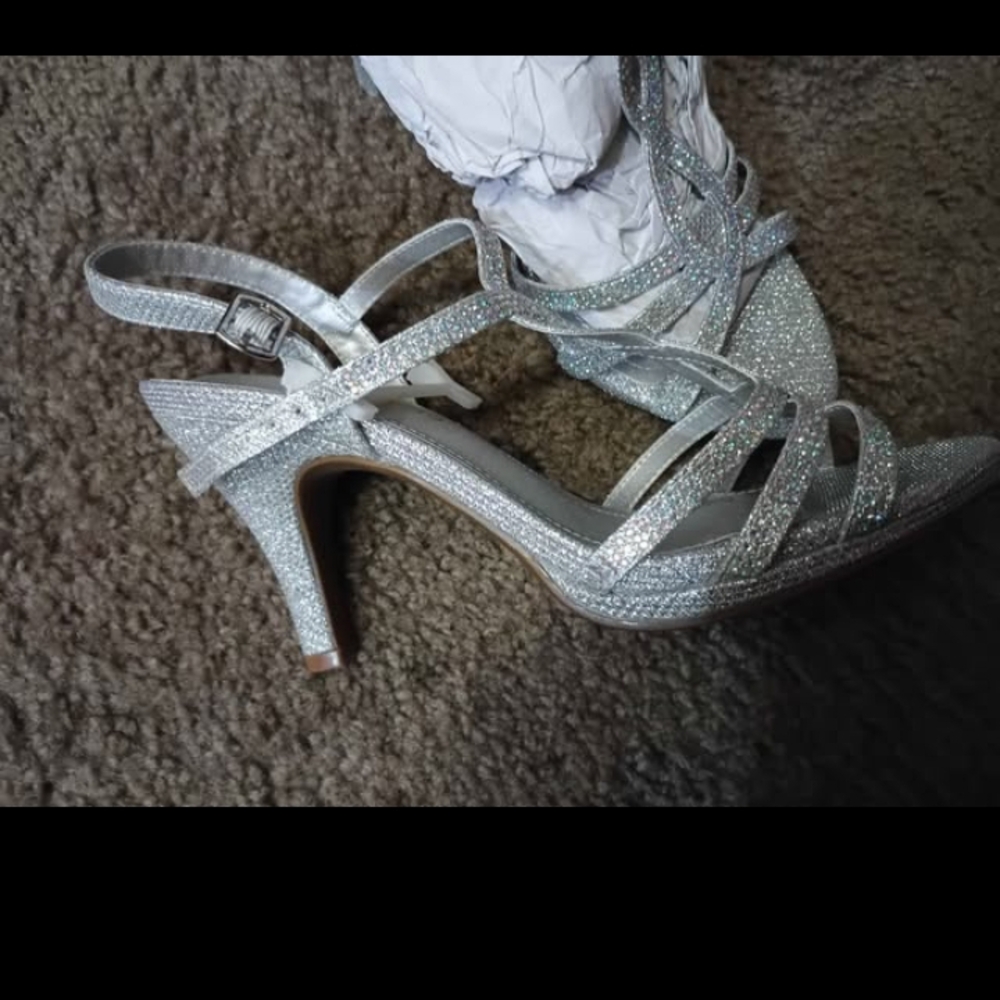 Shimmering Silver Strappy Heels